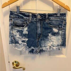 American Eagle Outfitters High Waist Distressed Blue Shorts